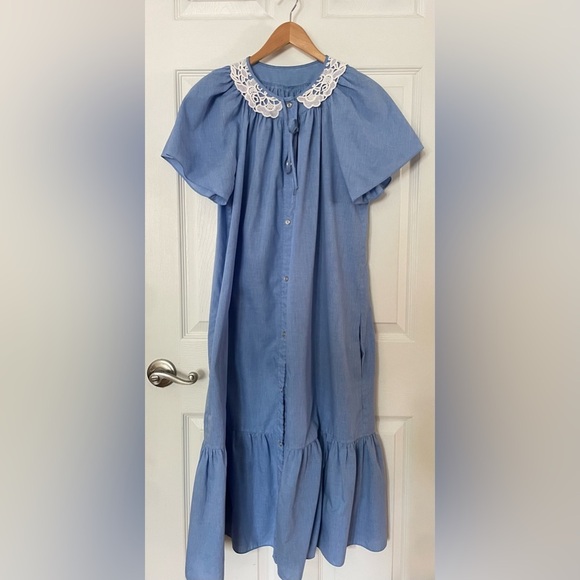 Source Unknown Dresses & Skirts - Vintage-Style Handmade Blue Muumuu Dress with Lace Collar
